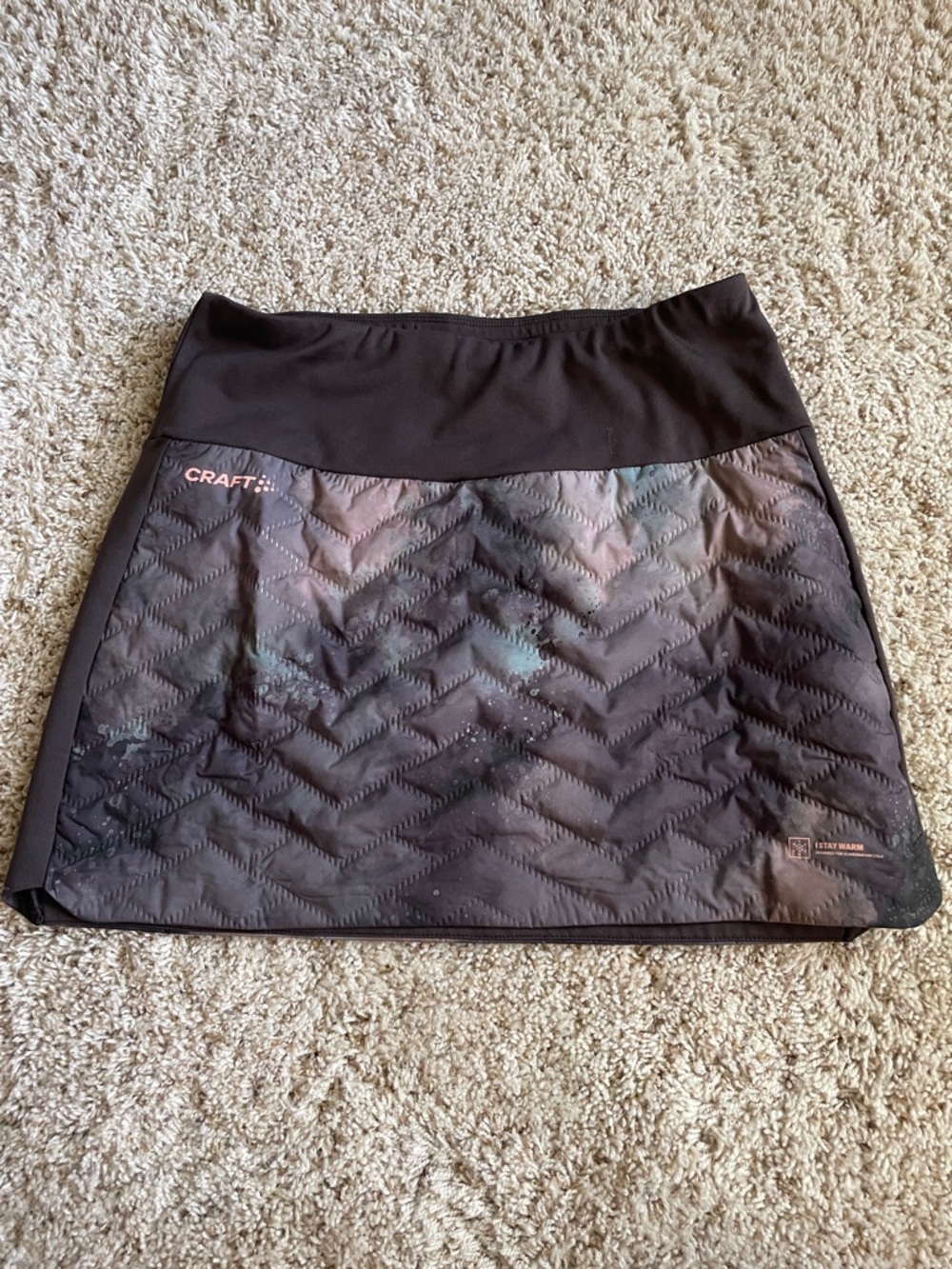 Craft brand, Quilted Brown running Skirt with Subtle Multicolor Wash